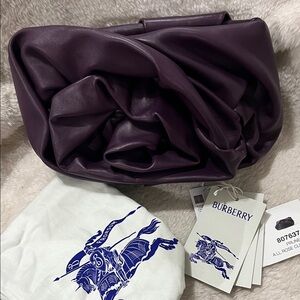 Burberry Deep Purple Leather  body stitch flower clutch
